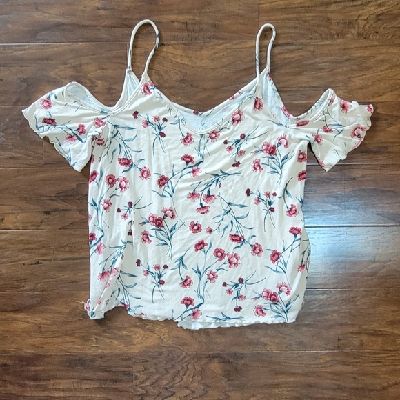 American Eagle Peek-a-Boo Short Sleeved Floral Blouse Size Large - Picture 2 of 6